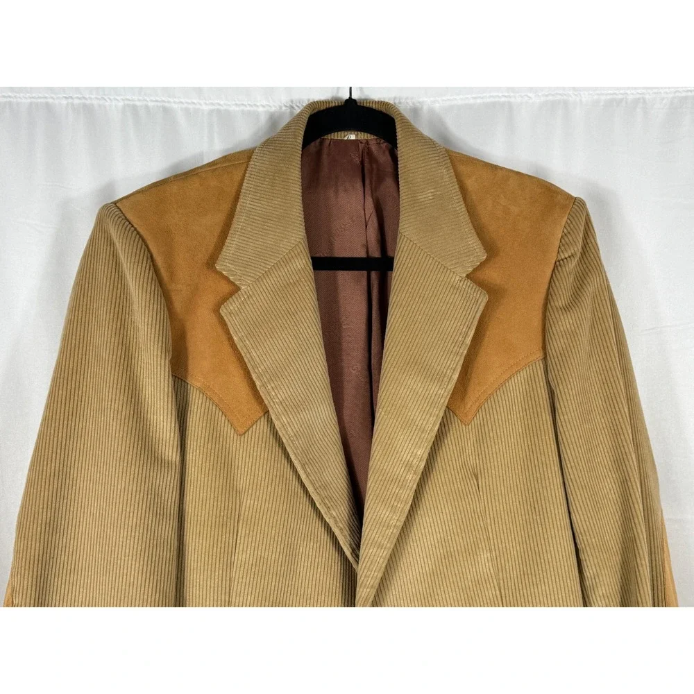 Brad Whitney Mens Vintage Tan Corduroy Western‎ Blazer Suede Yoke Size 40